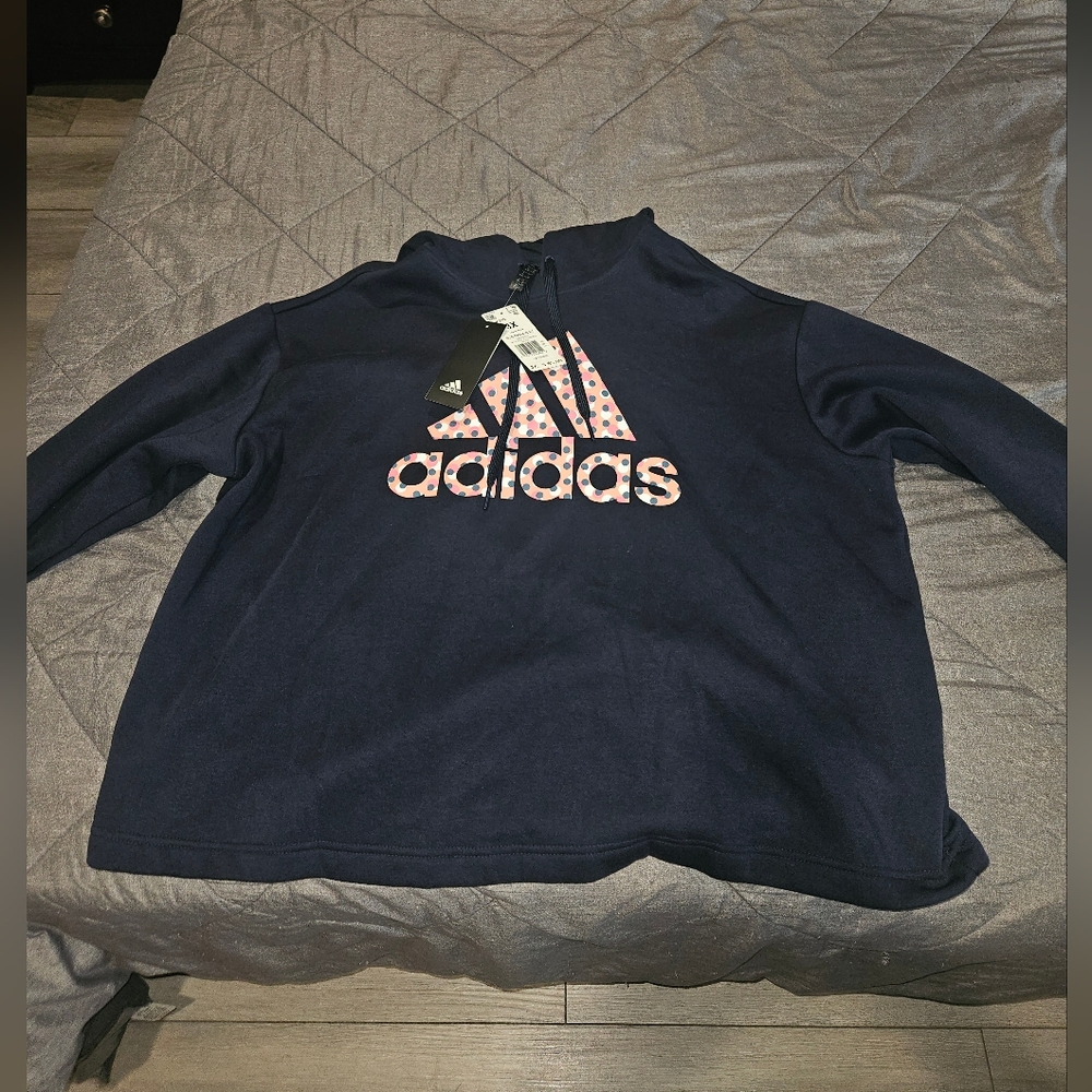 Adidas Navy Blue Sweatshirt with Pink Logo
